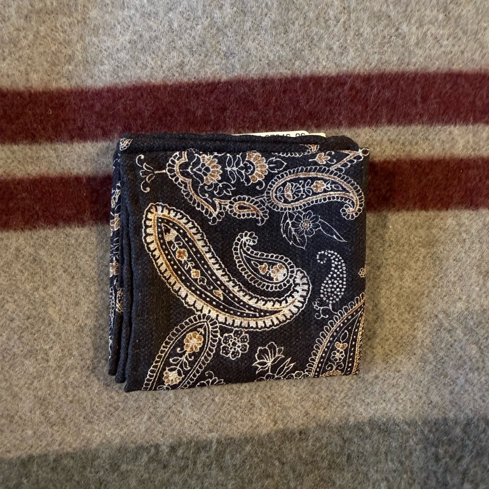 Brunello Cucinelli Black and Cream Paisley Pocket Square